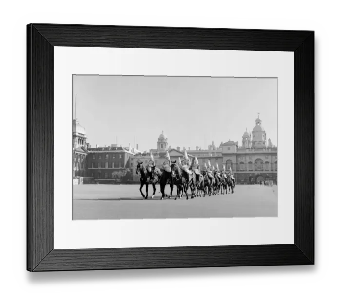 Framed Print : A troop of horseguards outside Horse Guards Parade, Whitehall, London, England Framed Print : A troop of horseguards outside Horse Guards Parade, Whitehall, London, England