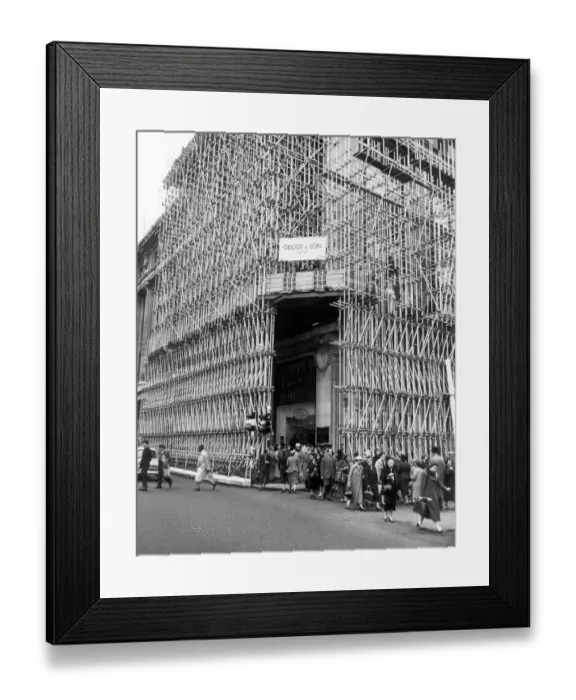 Framed Print : Shoppers passing through a tunnel of tubular scaffolding an intricate network, like Framed Print : Shoppers passing through a tunnel of tubular scaffolding an intricate network, like