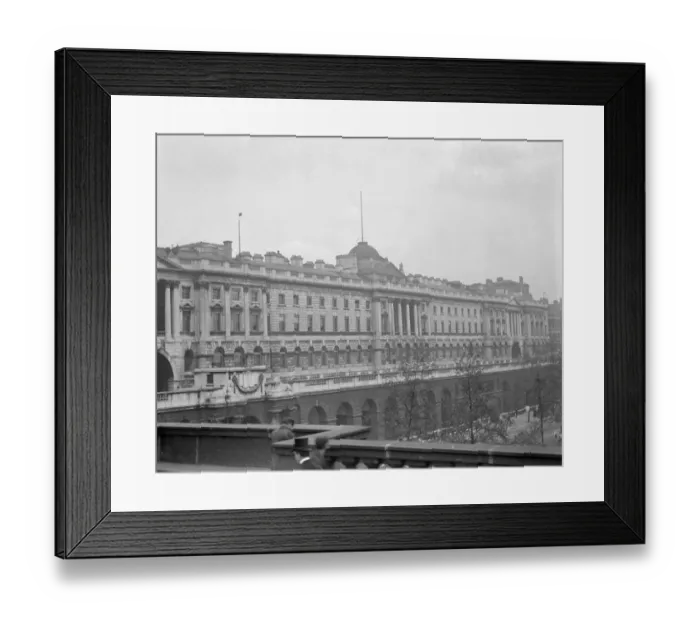 Framed Print : London. The neoclassical facade of Somerset House seen from Waterloo Bridge, London Early Framed Print : London. The neoclassical facade of Somerset House seen from Waterloo Bridge, London Early