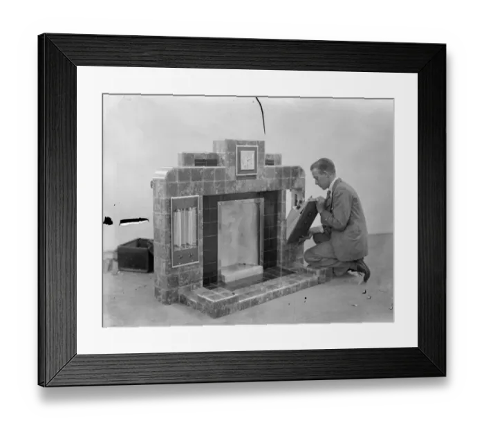 Framed Print : Real Fireside radio at building exhibition. Three hundred and fifty exhibitors Framed Print : Real Fireside radio at building exhibition. Three hundred and fifty exhibitors