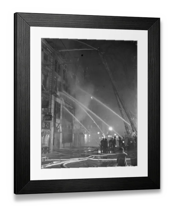 Framed Print : 250, fireman fight great blaze in West End of London. two hundred and fifty firemen Framed Print : 250, fireman fight great blaze in West End of London. two hundred and fifty firemen