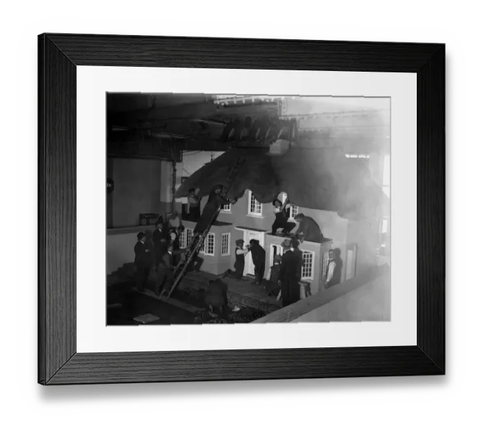 Framed Print : Princess Elizabeths model home, which was damaged by fire while being brought Framed Print : Princess Elizabeths model home, which was damaged by fire while being brought