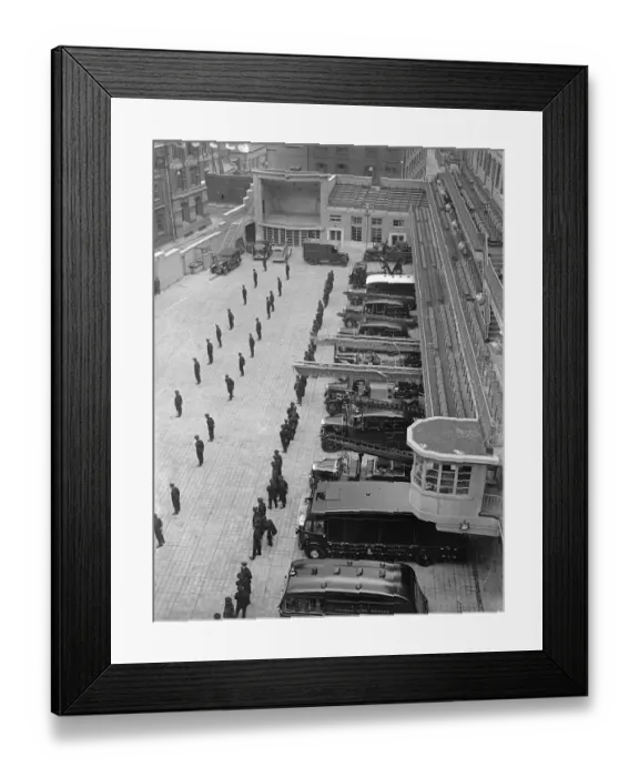 Framed Print : Fire Brigade rehearses for royal opening new headquarters
