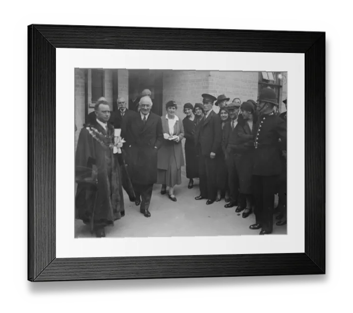 Framed Print : Hilton Young, Minister for Health, opens new flats for workers in Islington, London Framed Print : Hilton Young, Minister for Health, opens new flats for workers in Islington, London