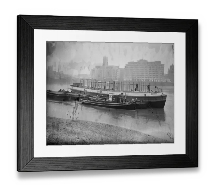 Framed Print : Red white and blue Coronation barge. Coronation Stand is being built on a barge painted red white Framed Print : Red white and blue Coronation barge. Coronation Stand is being built on a barge painted red white