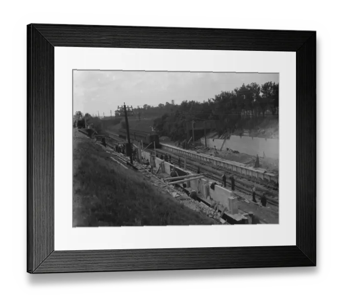 Framed Print : Building the new Albany Park train station. 1935