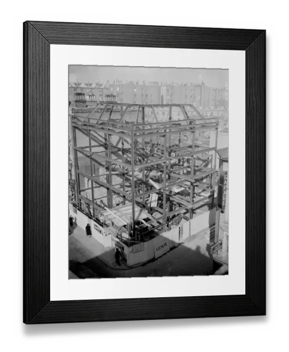 Framed Print : A view looking down onto the scaffolding frame for the new flats on the Earl Courts Road
