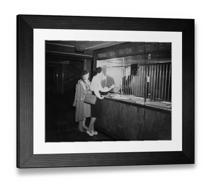 Framed Print : Customers at Midland Bank being attended to by a Bank Teller. 23 October 1946 Framed Print : Customers at Midland Bank being attended to by a Bank Teller. 23 October 1946