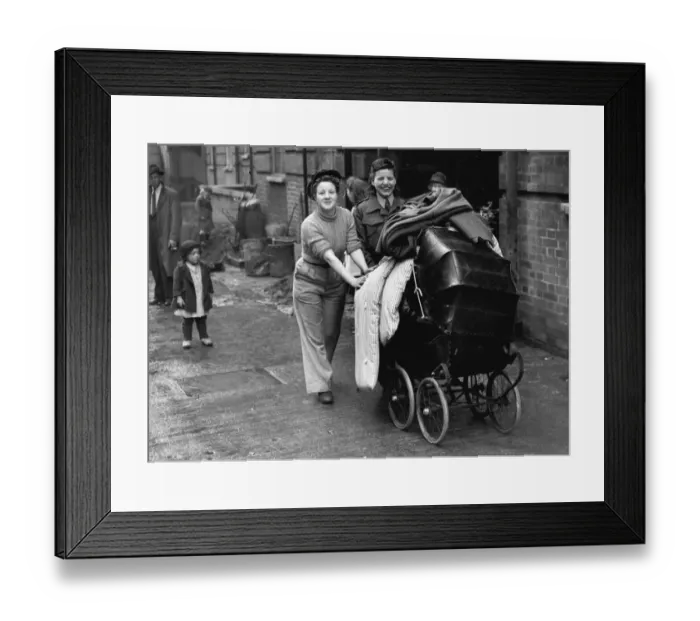 Framed Print : Photo shows: Miss Evyline Nichol and her ATS friend Audrey Towend wheeling a pram Framed Print : Photo shows: Miss Evyline Nichol and her ATS friend Audrey Towend wheeling a pram