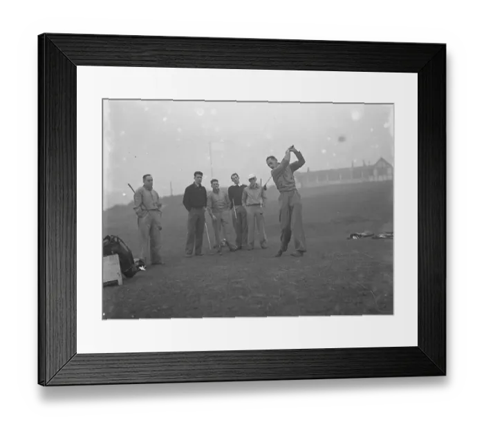 Framed Print : Members of Arsenal Football Club on the Dyke golf links at Brighton. Boulton driving off Framed Print : Members of Arsenal Football Club on the Dyke golf links at Brighton. Boulton driving off