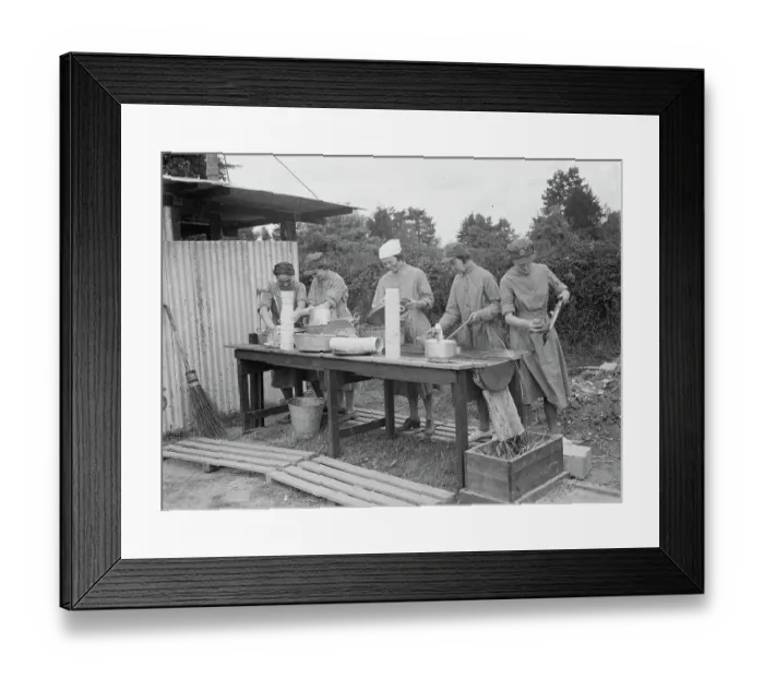 Framed Print : Territorial Army recruits at camp in Chichester, Sussex. The washing up. 1939 Framed Print : Territorial Army recruits at camp in Chichester, Sussex. The washing up. 1939
