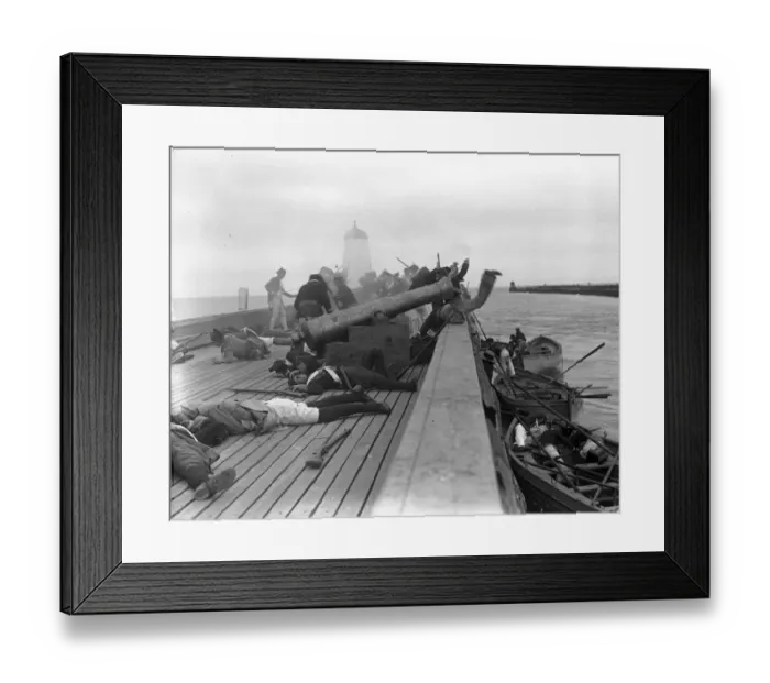 Framed Print : Re - shooting the Nelson film that was destroyed by fire. Shooting an action Framed Print : Re - shooting the Nelson film that was destroyed by fire. Shooting an action