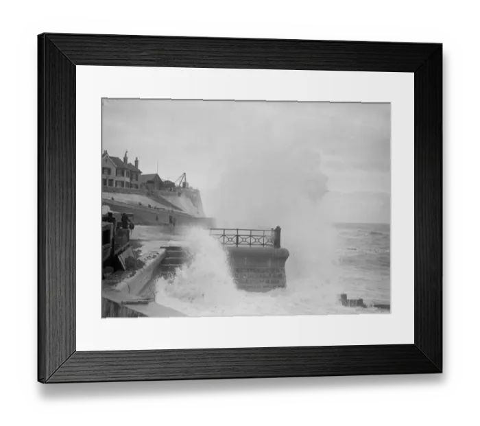 Framed Print : People running for shelter from great waves which broke over the seafront at Rottingdean Framed Print : People running for shelter from great waves which broke over the seafront at Rottingdean