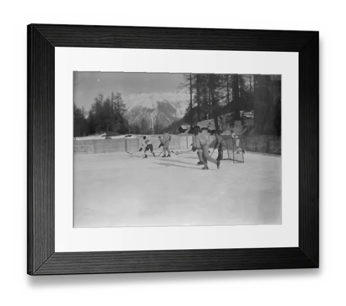 Framed Print : English hockey team in action at St Moritz. The Sussex hockey club met the St Moritz Framed Print : English hockey team in action at St Moritz. The Sussex hockey club met the St Moritz