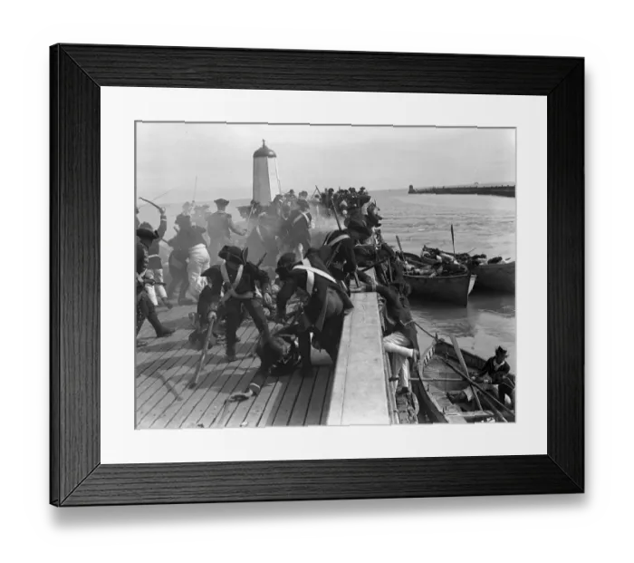 Framed Print : Shooting an action scene from the film Nelson at the seafront at Littlehampton, Sussex Framed Print : Shooting an action scene from the film Nelson at the seafront at Littlehampton, Sussex
