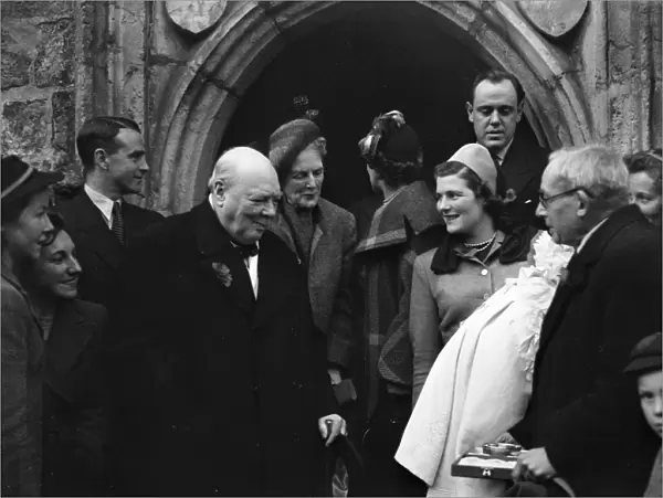 Mr and Mrs Winston Churchill at The Christening of Their Grandchild Mr and Mrs