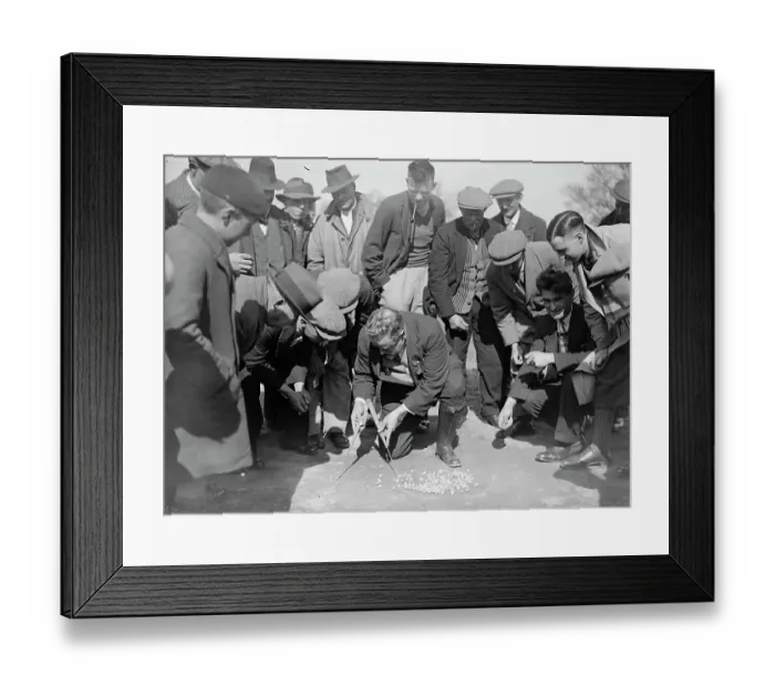 Framed Print : Marbles on village green. Old good friday custom revived. An old Good Friday custom Framed Print : Marbles on village green. Old good friday custom revived. An old Good Friday custom