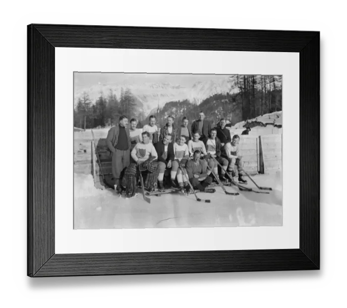 Framed Print : English hockey team in action at St Moritz. The Sussex hockey club met the St Moritz Framed Print : English hockey team in action at St Moritz. The Sussex hockey club met the St Moritz