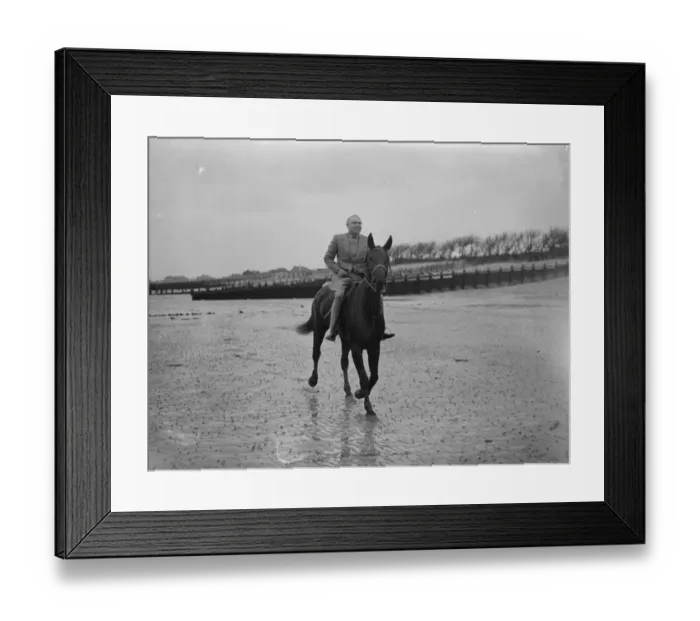 Framed Print : Mr Hore Belisha spends his holiday - on horseback. Away from transport problems Framed Print : Mr Hore Belisha spends his holiday - on horseback. Away from transport problems