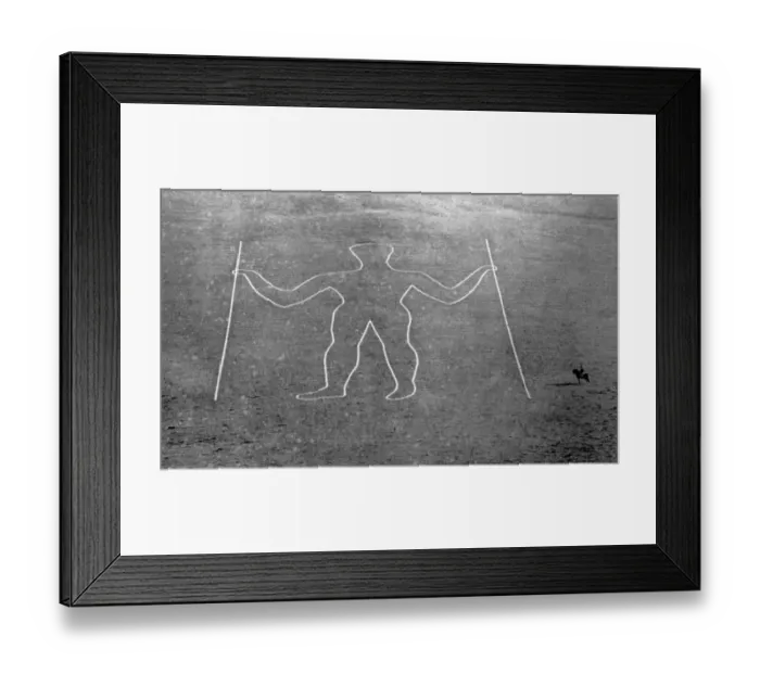 Framed Print : The Long Man of Wilmington Sussex 1874 231 ft tall holds a staff in each hand