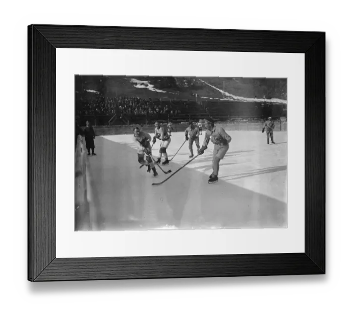 Framed Print : English hockey team in action at St Moritz. The Sussex hockey club met the St Moritz Framed Print : English hockey team in action at St Moritz. The Sussex hockey club met the St Moritz