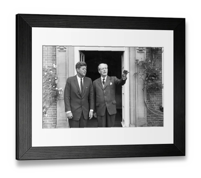 Framed Print : Kennedy and Macmillan outside Birch Grove, Chelwood Gate, Sussex - Macmillans home