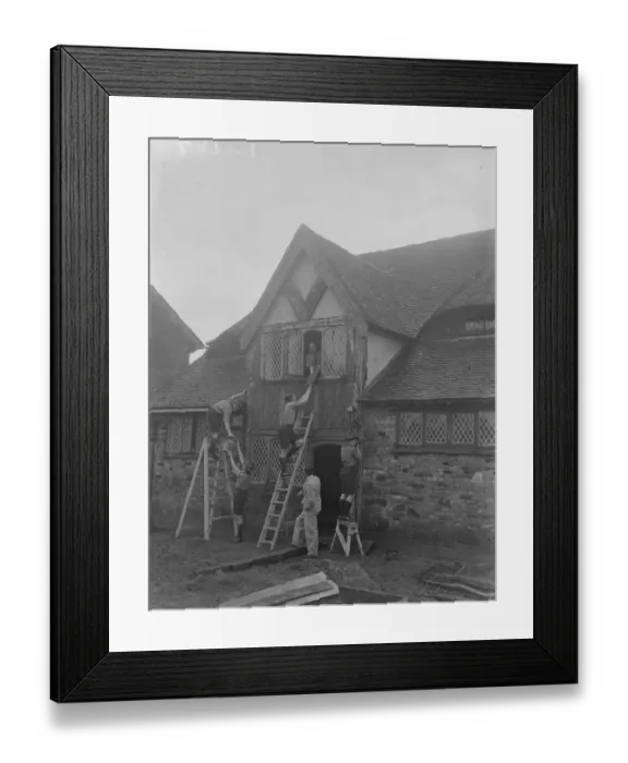 Framed Print : Tudor building collected from all parts of the country. Scouts build own quarters at Godstone Framed Print : Tudor building collected from all parts of the country. Scouts build own quarters at Godstone