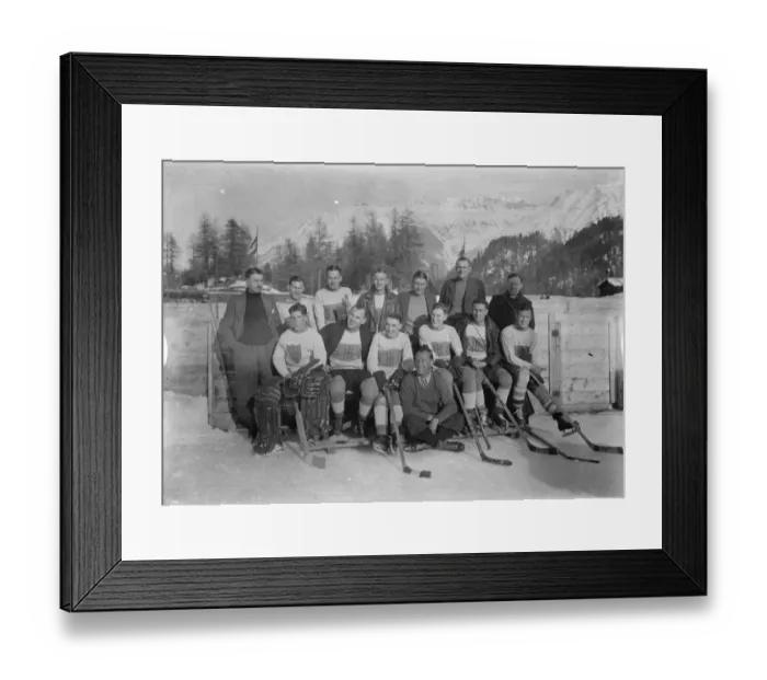 Framed Print : English hockey team in action at St Moritz. The Sussex hockey club met the St Moritz Framed Print : English hockey team in action at St Moritz. The Sussex hockey club met the St Moritz