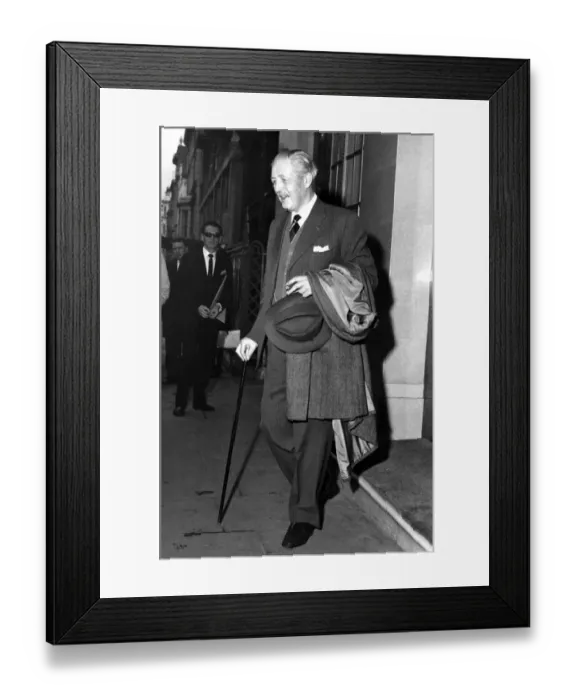 Framed Print : Harold Macmillan with walking stick and cigar leaving Claridges Hotel, West London Framed Print : Harold Macmillan with walking stick and cigar leaving Claridges Hotel, West London