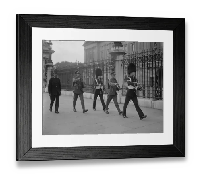 Framed Print : Royal Sussex regiment take over guard duties at Buckingham Palace. The old Framed Print : Royal Sussex regiment take over guard duties at Buckingham Palace. The old