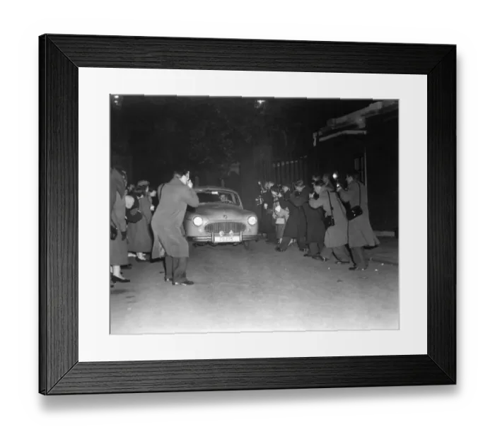 Framed Print : A host of press photographers descend upon the car belonging to Group Captain Peter Framed Print : A host of press photographers descend upon the car belonging to Group Captain Peter