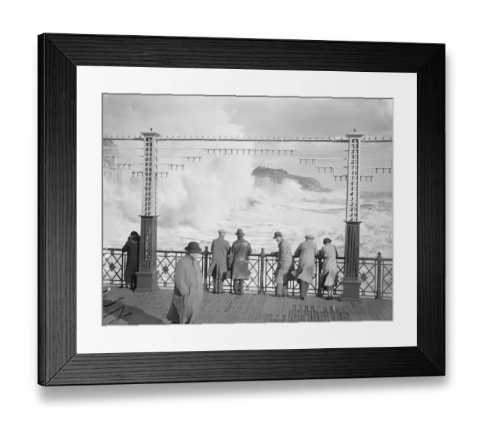 Framed Print : Angry seas spend their forces at Hastings. Angry seas battering in a mist of white