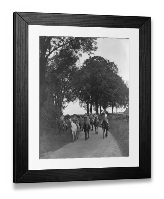 Framed Print : Riders of the Garth Pony Club team, passing through a tree-lined country lane Framed Print : Riders of the Garth Pony Club team, passing through a tree-lined country lane