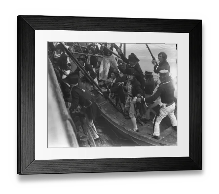 Framed Print : Re - shooting the Nelson film that was destroyed by fire. Nelson and his men Framed Print : Re - shooting the Nelson film that was destroyed by fire. Nelson and his men