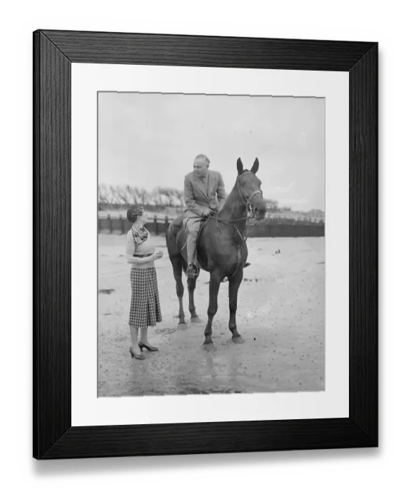 Framed Print : Mr Hore Belisha spends his holiday - on horseback. Away from transport problems Framed Print : Mr Hore Belisha spends his holiday - on horseback. Away from transport problems