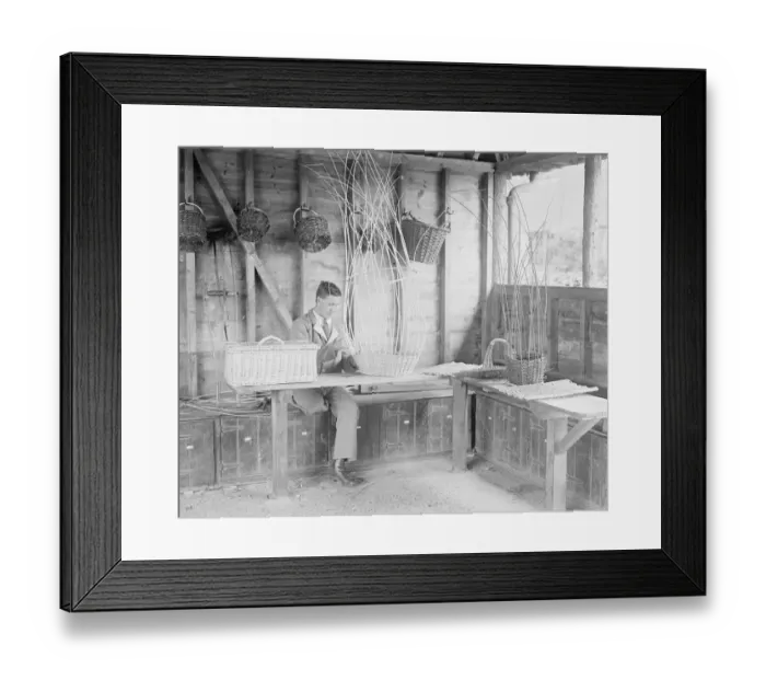 Framed Print : A disabled soldier basket weaving at the Princess Louise Military Orthopaedic Hospital Framed Print : A disabled soldier basket weaving at the Princess Louise Military Orthopaedic Hospital