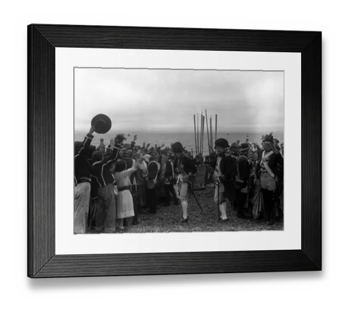 Framed Print : Re - shooting the Nelson film that was destroyed by fire. Storming the Mole Framed Print : Re - shooting the Nelson film that was destroyed by fire. Storming the Mole