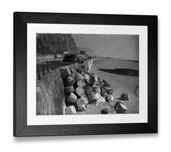 Framed Print : Royal Engineers are removing the concrete dragons teeth defence blocks on the front at Hastings Framed Print : Royal Engineers are removing the concrete dragons teeth defence blocks on the front at Hastings