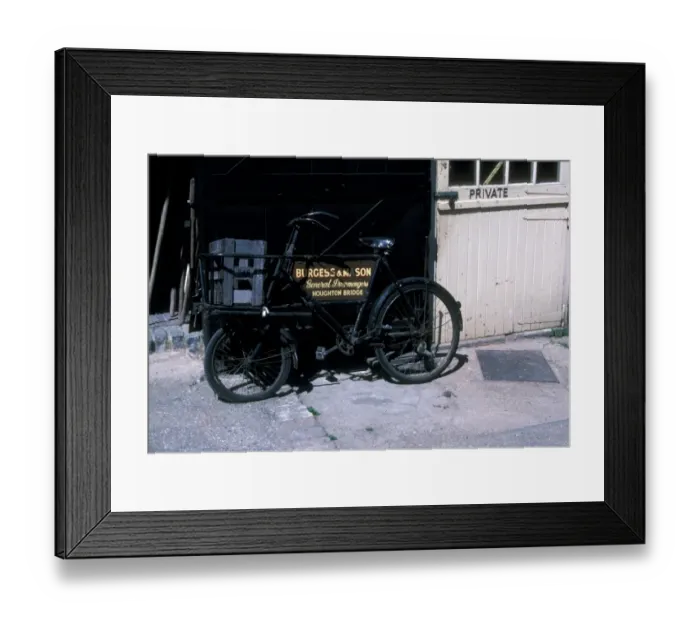 Framed Print : Delivery Bike : Burgess and & Mason, General Ironmonger, Houghton Bridge, Amberley