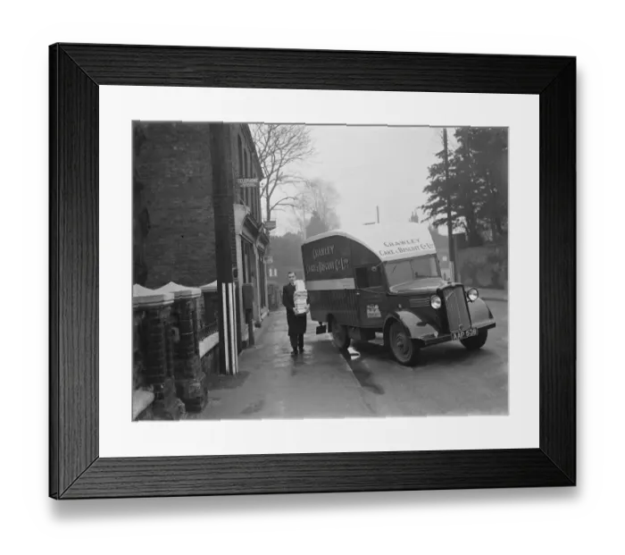 Framed Print : A Bedford van from the Crawley Cake and Biscuit Co Ltd from Crawley, Sussex, making Framed Print : A Bedford van from the Crawley Cake and Biscuit Co Ltd from Crawley, Sussex, making