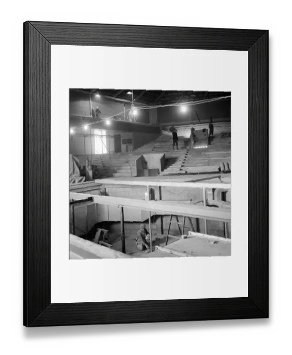 Framed Print : Workmen working on the auditorium of Chichester Festival Theatre in Sussex view is Framed Print : Workmen working on the auditorium of Chichester Festival Theatre in Sussex view is