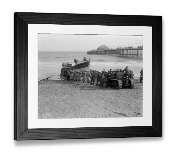 Framed Print : Launching the Lifeboat at Worthing by Motor Tractor. 1920s, 1930s Framed Print : Launching the Lifeboat at Worthing by Motor Tractor. 1920s, 1930s