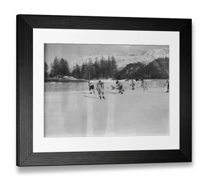 Framed Print : English hockey team in action at St Moritz. The Sussex hockey club met the St Moritz Framed Print : English hockey team in action at St Moritz. The Sussex hockey club met the St Moritz