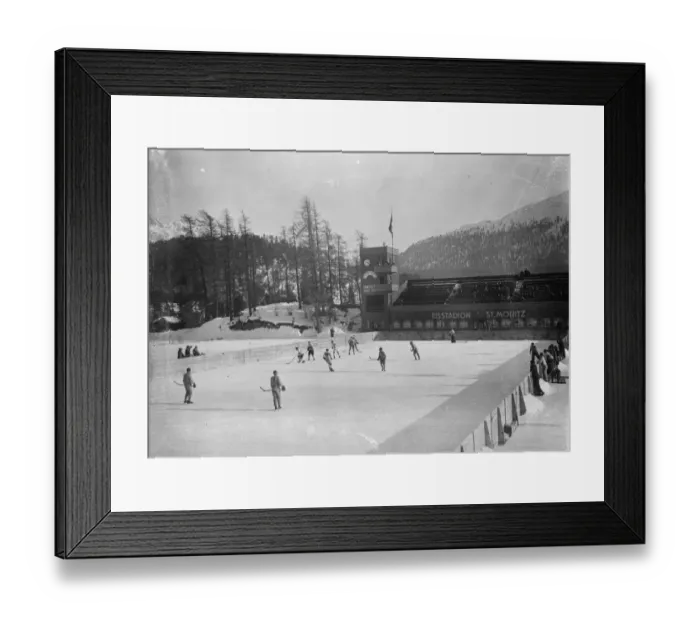 Framed Print : English hockey team in action at St Moritz. The Sussex hockey club met the St Moritz