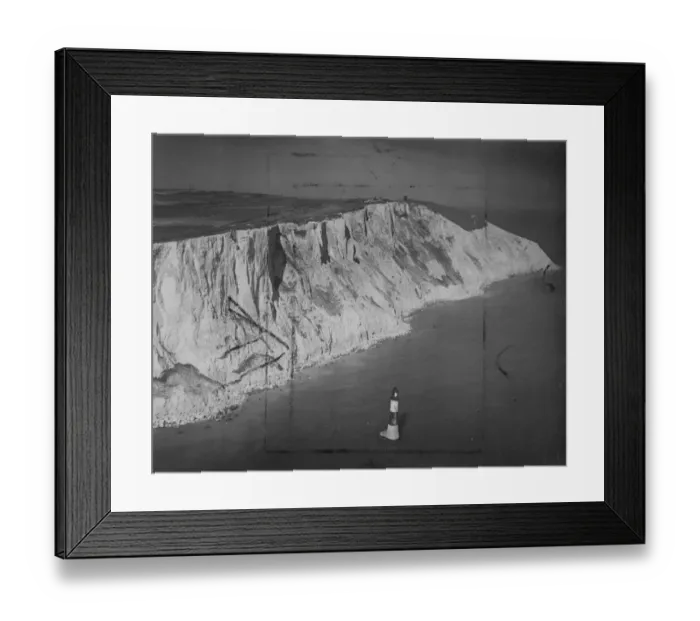 Framed Print : An aerial view of Beachy head, the famous Sussex headband. Portions of the cliff Framed Print : An aerial view of Beachy head, the famous Sussex headband. Portions of the cliff