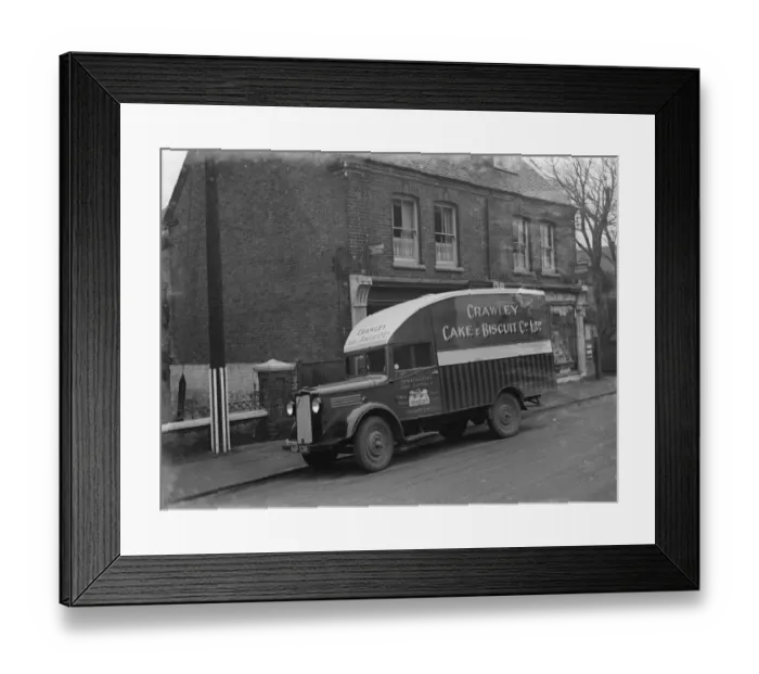 Framed Print : A Bedford van from the Crawley Cake and Biscuit Co Ltd from Crawley, Sussex, parked Framed Print : A Bedford van from the Crawley Cake and Biscuit Co Ltd from Crawley, Sussex, parked