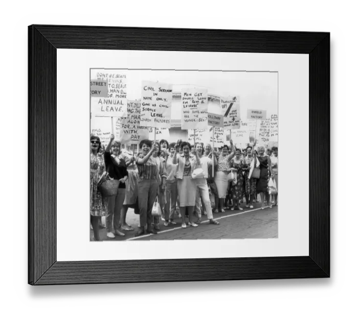 Framed Print : They Demand Equality With Men. A day at the seaside but these girls from Post Office Framed Print : They Demand Equality With Men. A day at the seaside but these girls from Post Office