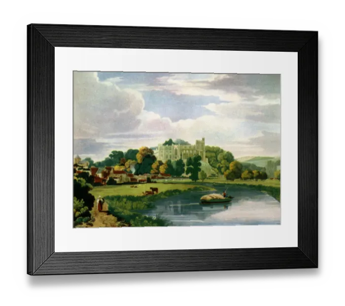 Framed Print : View of Arundel Castle, Sussex : Coloured engraving by Bailey after William Scott