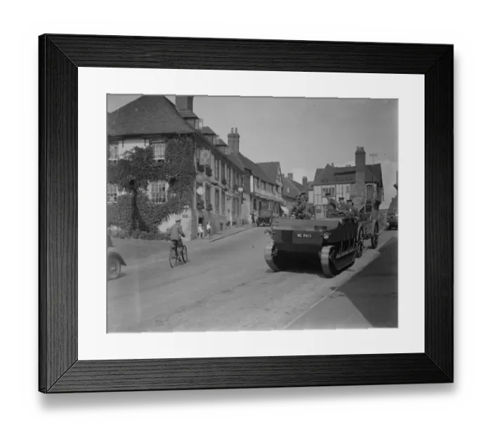 Framed Print : The army manoeuvres. Mechanised heavy artillery passing through picturesque Midhurst Framed Print : The army manoeuvres. Mechanised heavy artillery passing through picturesque Midhurst