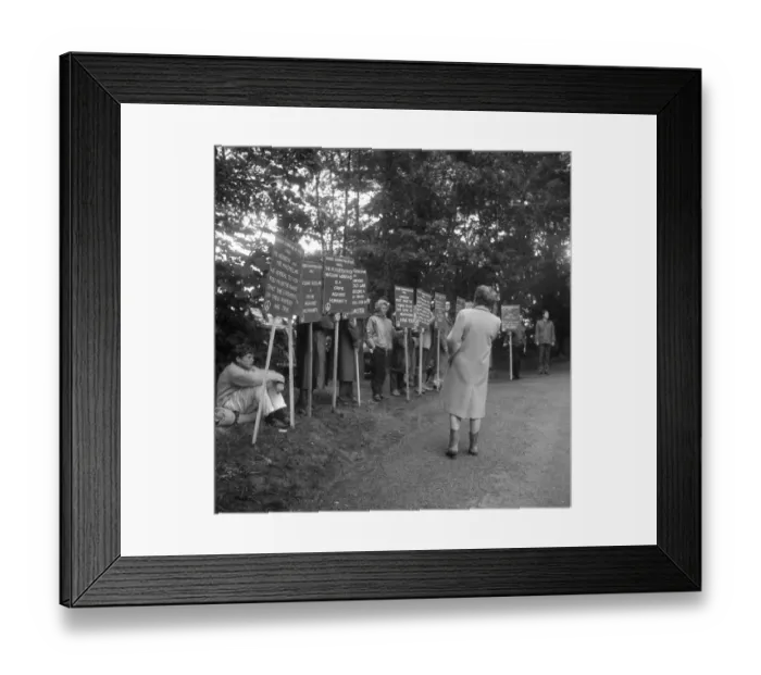 Framed Print : President Kennedys visit - protesters outside Birch Grove, Chelwood Gate 8 months